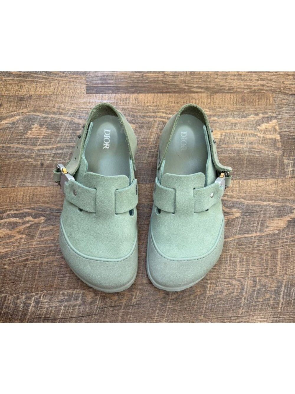 Dior x Birkenstock Tokio Mule Water Green Suede Clogs - Picture 7 of 15
